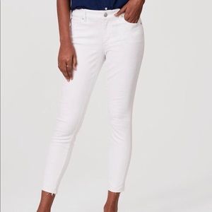 Loft Modern Frayed Skinny Ankle White Jeans
